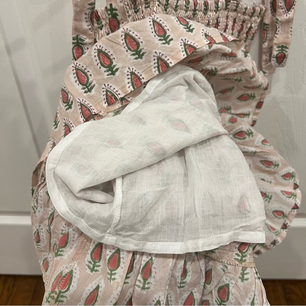 Madison Mathews Block Print Smocked Dress Cotton Pink Green Baby XS 18-24 Months - Picture 5 of 7